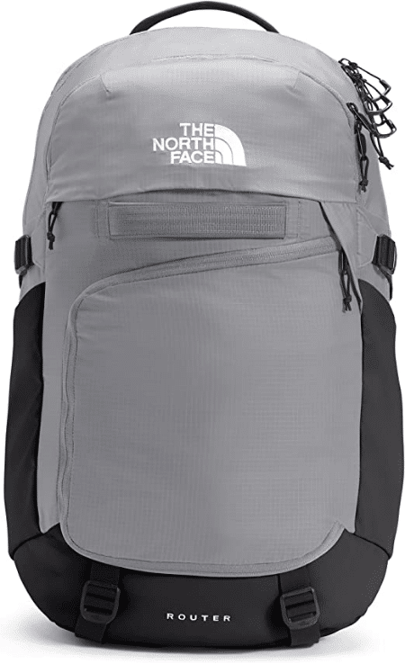 north face router backpack in grey and black